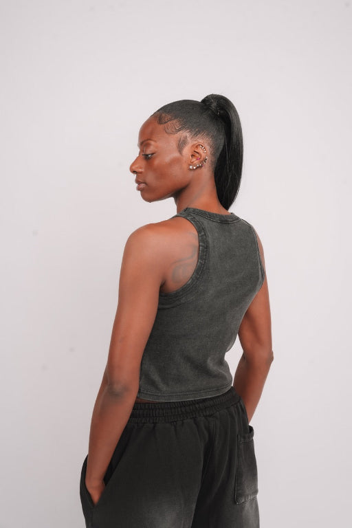 Black Washed Cropped Tank Top