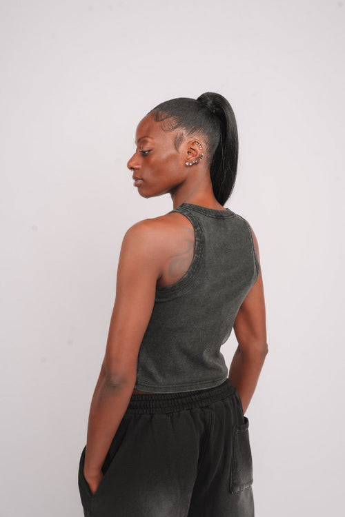Black Washed Cropped Tank Top