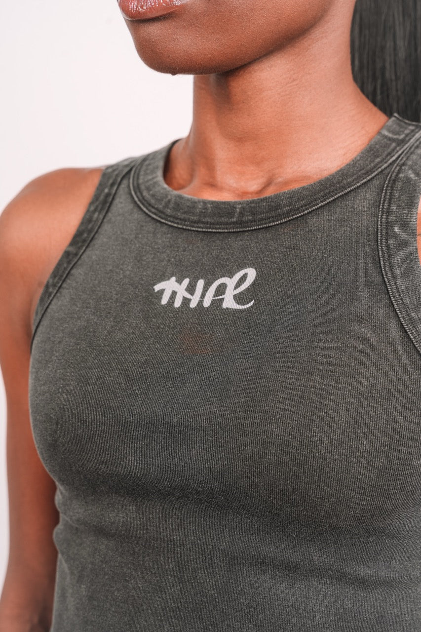 Black Washed Cropped Tank Top